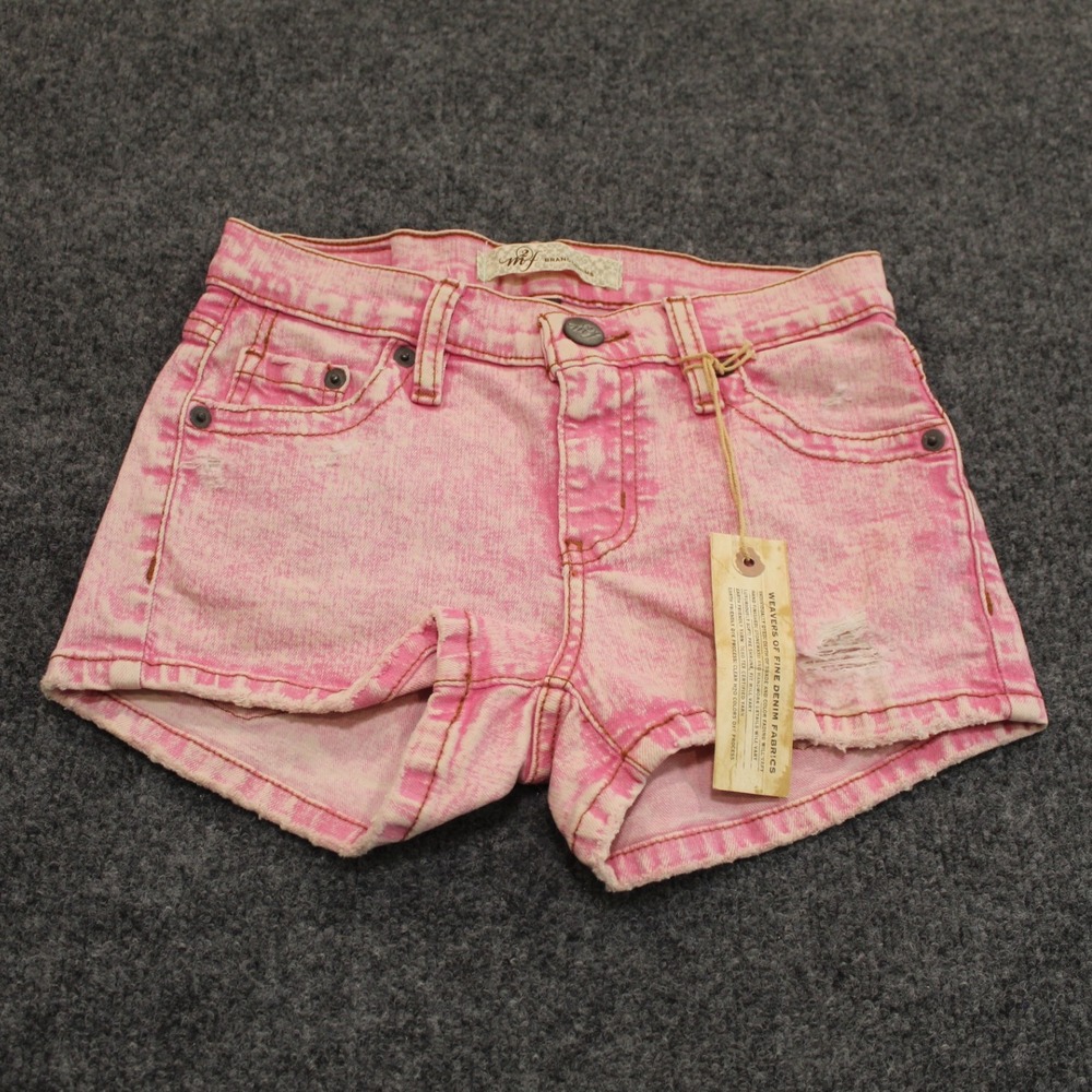 MF Brand‎ Denim Shorts Size 24 Pink Acid Wash Distressed Raw Hem NWT